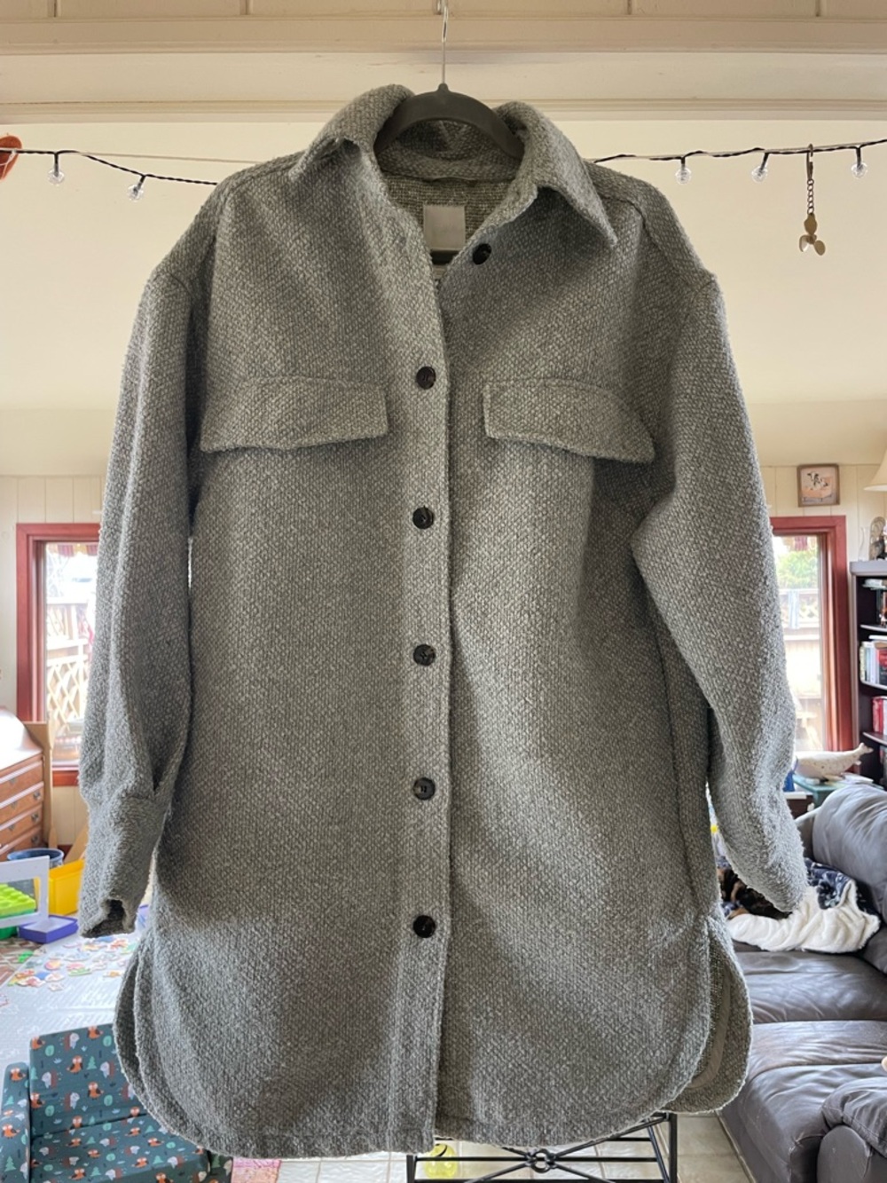 Women's Seafoam H&M Light Wool Coat, perfect for spring weather, size S